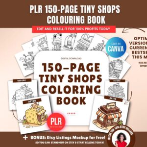 Libro para colorear de 150 páginas sobre pequeñas tiendas (plantilla editable de Canva con derechos de uso PLR) / Lindo.