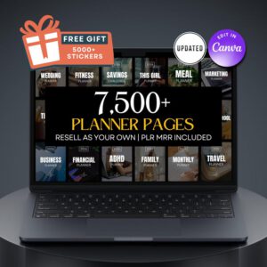 7500 Digital Planner Pages Bundle PLR MRR Editable Canva .