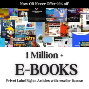 1 Million+ Ebooks + 1 Million PLR Articles Bonus with reseller rights.